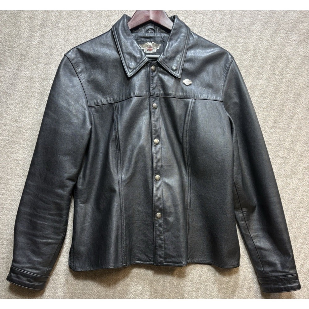 Women's Harley-Davidson Large Black Biker Leather Motorcycle Jacket American EUC
